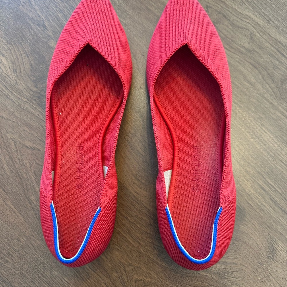 Rothy's Women's Scarlet Red Flats with Blue Trim